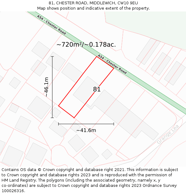 81, CHESTER ROAD, MIDDLEWICH, CW10 9EU: Plot and title map