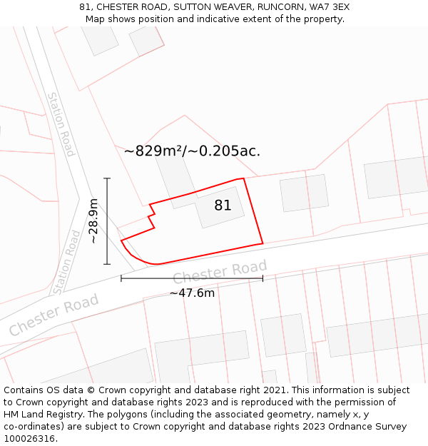 81, CHESTER ROAD, SUTTON WEAVER, RUNCORN, WA7 3EX: Plot and title map