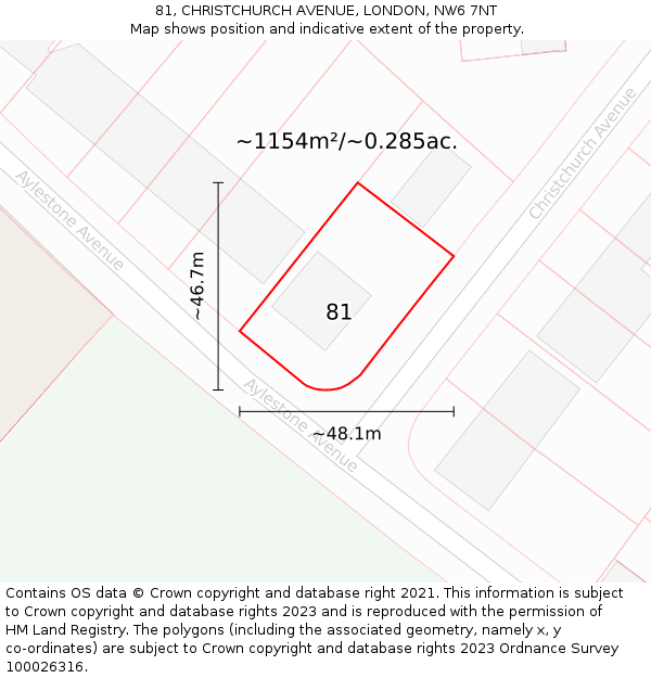 81, CHRISTCHURCH AVENUE, LONDON, NW6 7NT: Plot and title map