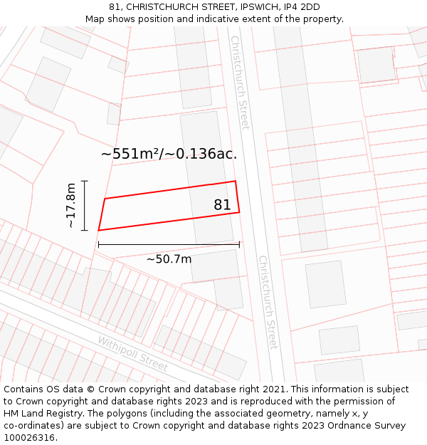81, CHRISTCHURCH STREET, IPSWICH, IP4 2DD: Plot and title map