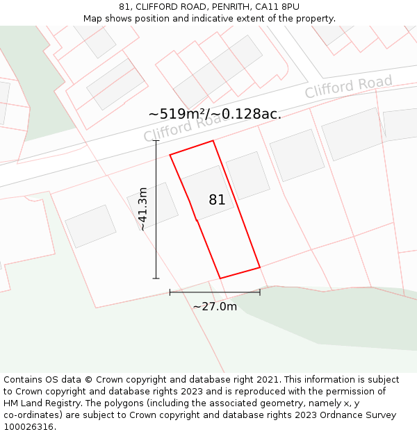 81, CLIFFORD ROAD, PENRITH, CA11 8PU: Plot and title map