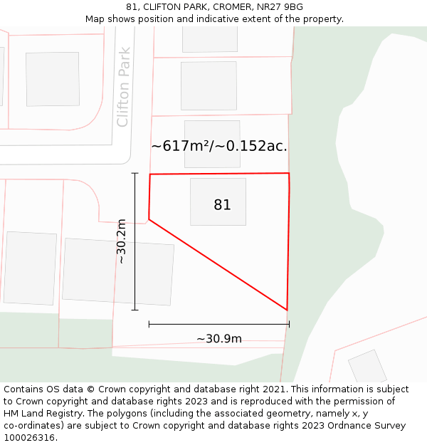 81, CLIFTON PARK, CROMER, NR27 9BG: Plot and title map