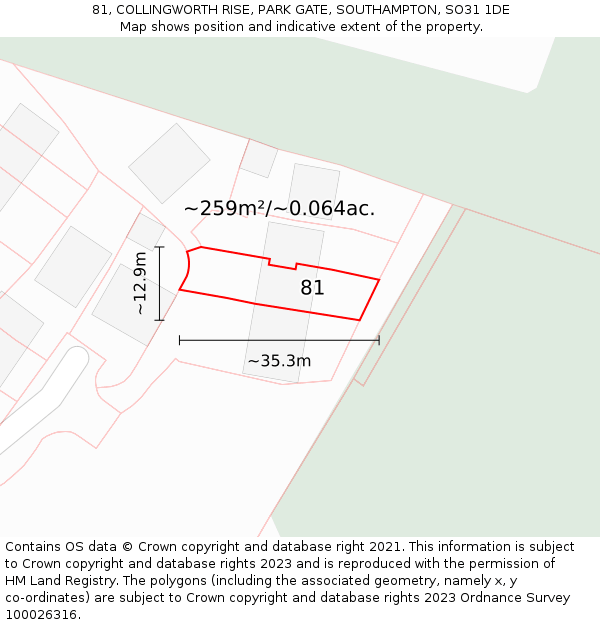 81, COLLINGWORTH RISE, PARK GATE, SOUTHAMPTON, SO31 1DE: Plot and title map