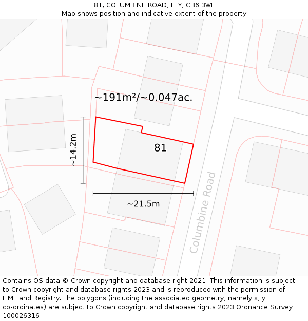 81, COLUMBINE ROAD, ELY, CB6 3WL: Plot and title map