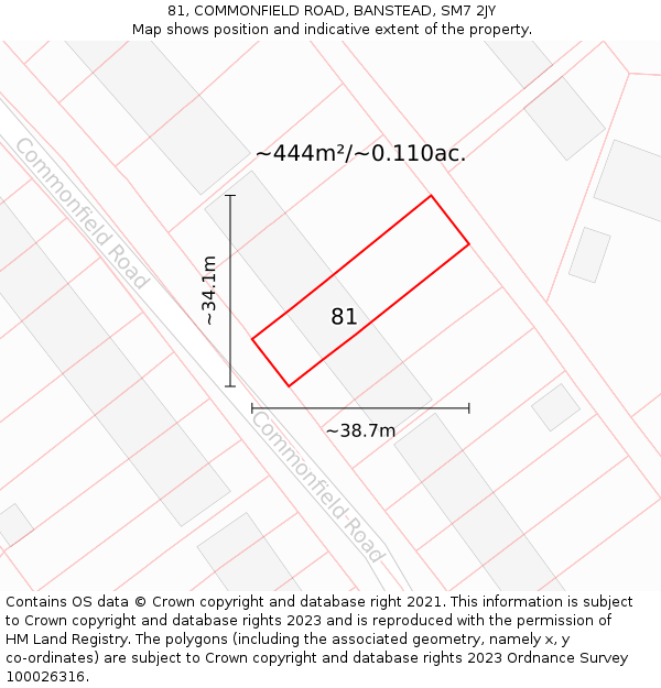 81, COMMONFIELD ROAD, BANSTEAD, SM7 2JY: Plot and title map