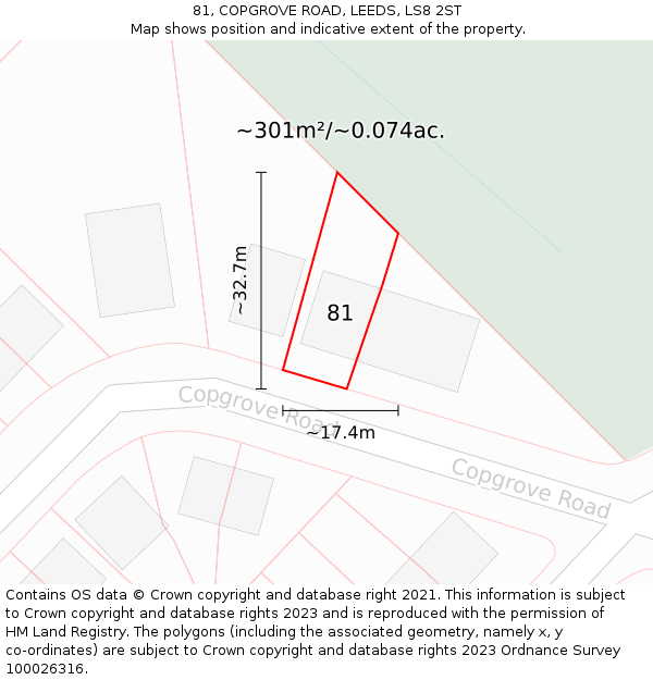 81, COPGROVE ROAD, LEEDS, LS8 2ST: Plot and title map