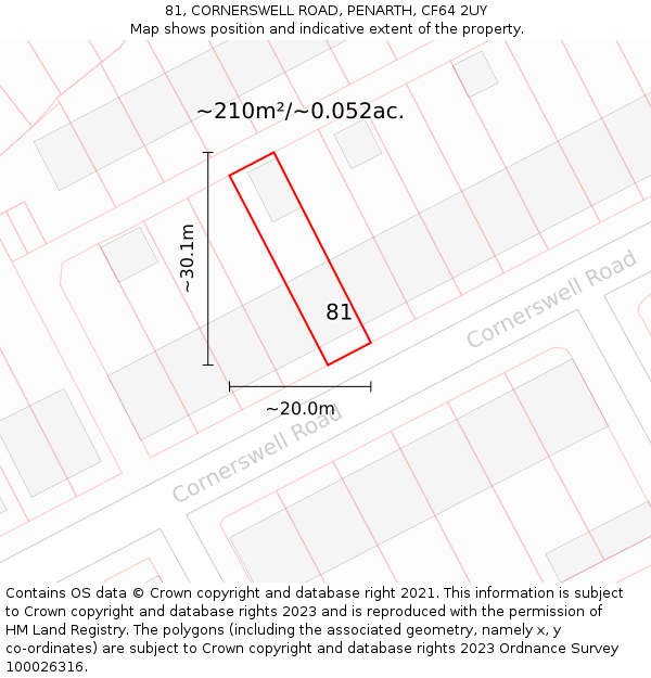 81, CORNERSWELL ROAD, PENARTH, CF64 2UY: Plot and title map