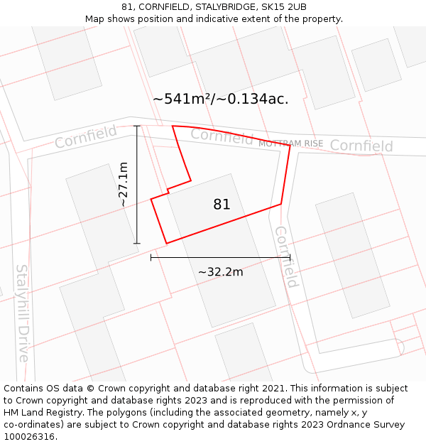 81, CORNFIELD, STALYBRIDGE, SK15 2UB: Plot and title map