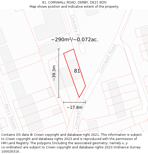 81, CORNWALL ROAD, DERBY, DE21 6DN: Plot and title map