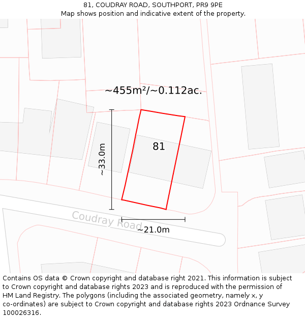 81, COUDRAY ROAD, SOUTHPORT, PR9 9PE: Plot and title map