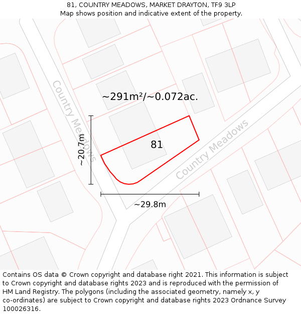 81, COUNTRY MEADOWS, MARKET DRAYTON, TF9 3LP: Plot and title map