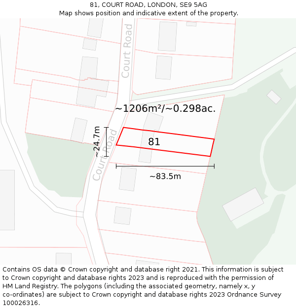 81, COURT ROAD, LONDON, SE9 5AG: Plot and title map