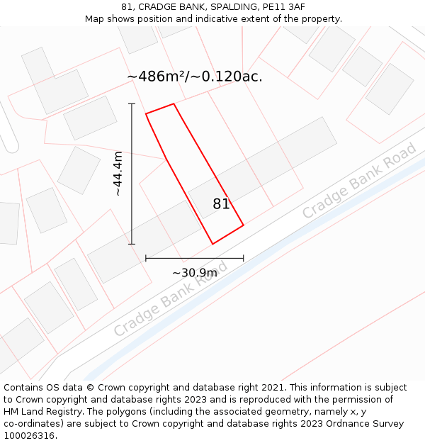 81, CRADGE BANK, SPALDING, PE11 3AF: Plot and title map