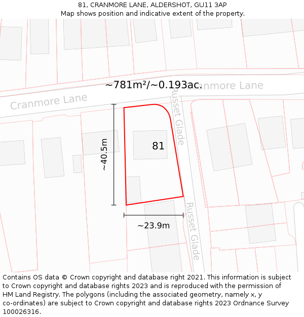 81, CRANMORE LANE, ALDERSHOT, GU11 3AP: Plot and title map