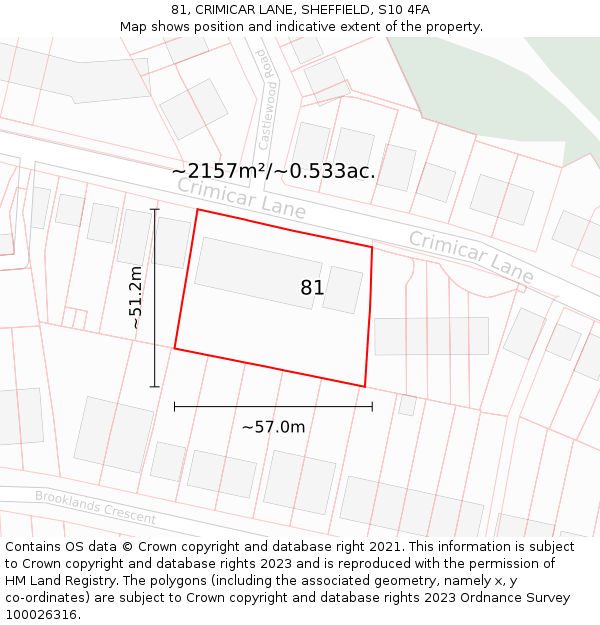 81, CRIMICAR LANE, SHEFFIELD, S10 4FA: Plot and title map