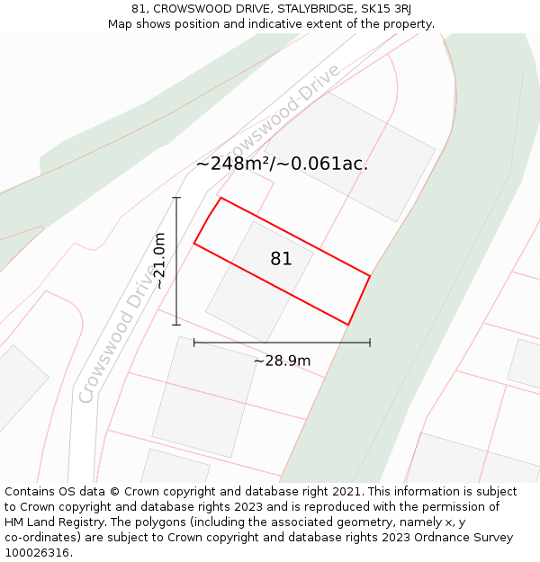 81, CROWSWOOD DRIVE, STALYBRIDGE, SK15 3RJ: Plot and title map