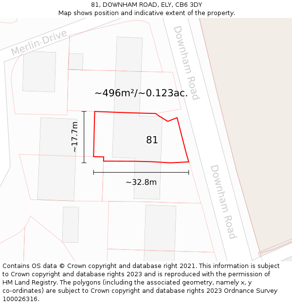 81, DOWNHAM ROAD, ELY, CB6 3DY: Plot and title map