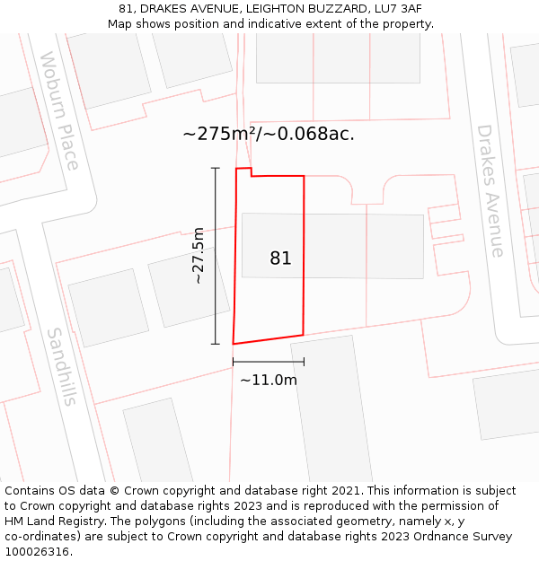 81, DRAKES AVENUE, LEIGHTON BUZZARD, LU7 3AF: Plot and title map