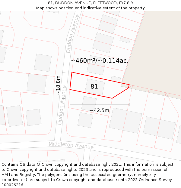 81, DUDDON AVENUE, FLEETWOOD, FY7 8LY: Plot and title map
