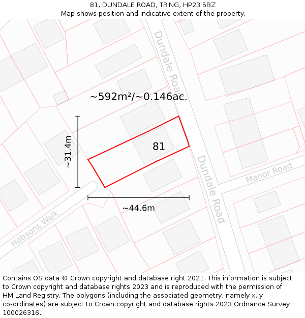 81, DUNDALE ROAD, TRING, HP23 5BZ: Plot and title map