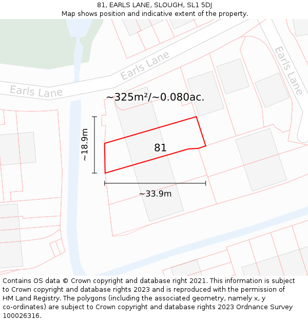 81, EARLS LANE, SLOUGH, SL1 5DJ: Plot and title map