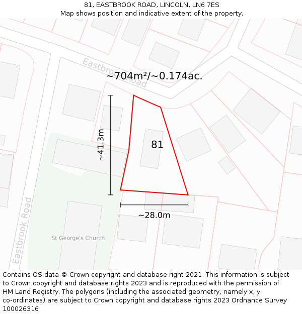 81, EASTBROOK ROAD, LINCOLN, LN6 7ES: Plot and title map