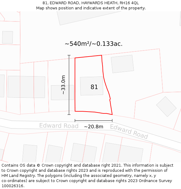 81, EDWARD ROAD, HAYWARDS HEATH, RH16 4QL: Plot and title map