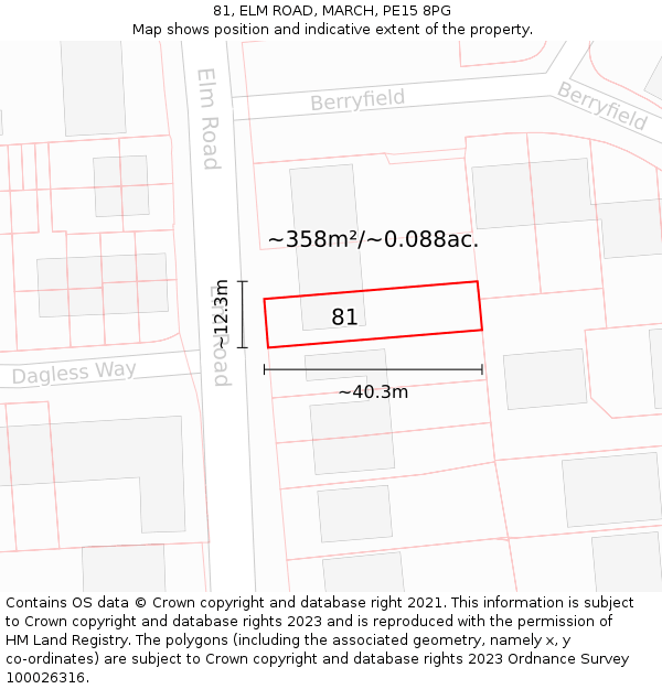 81, ELM ROAD, MARCH, PE15 8PG: Plot and title map