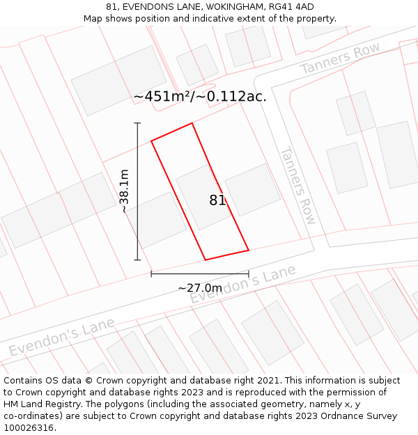 81, EVENDONS LANE, WOKINGHAM, RG41 4AD: Plot and title map