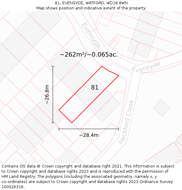 81, EVENSYDE, WATFORD, WD18 8WN: Plot and title map