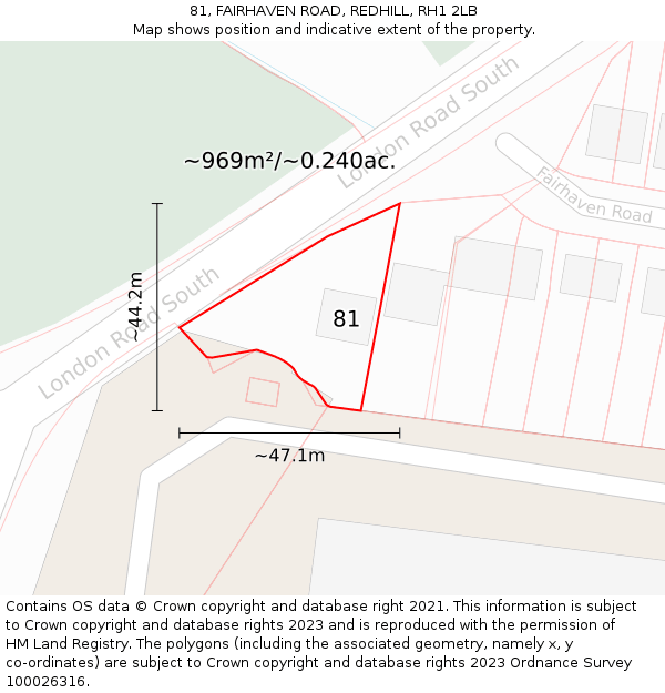 81, FAIRHAVEN ROAD, REDHILL, RH1 2LB: Plot and title map