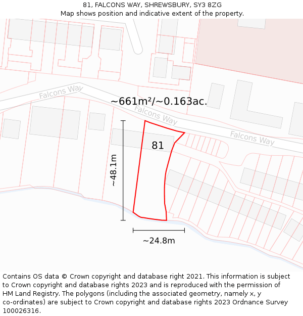 81, FALCONS WAY, SHREWSBURY, SY3 8ZG: Plot and title map