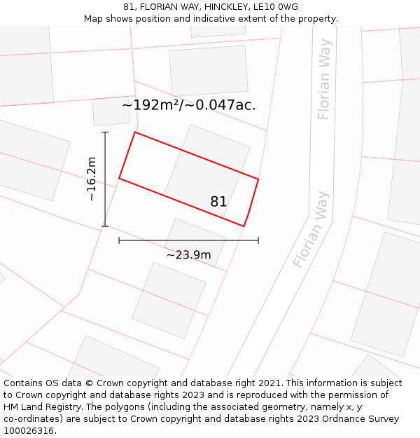 81, FLORIAN WAY, HINCKLEY, LE10 0WG: Plot and title map