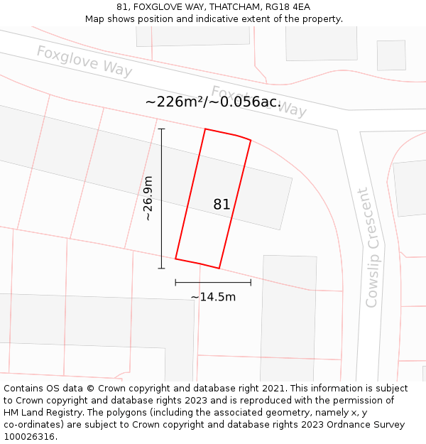 81, FOXGLOVE WAY, THATCHAM, RG18 4EA: Plot and title map