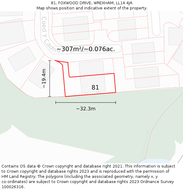 81, FOXWOOD DRIVE, WREXHAM, LL14 4JA: Plot and title map