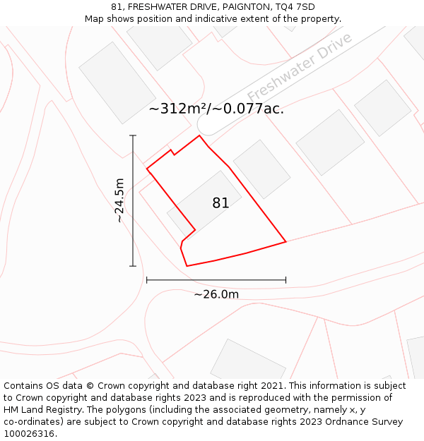 81, FRESHWATER DRIVE, PAIGNTON, TQ4 7SD: Plot and title map