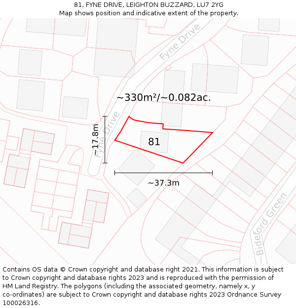 81, FYNE DRIVE, LEIGHTON BUZZARD, LU7 2YG: Plot and title map