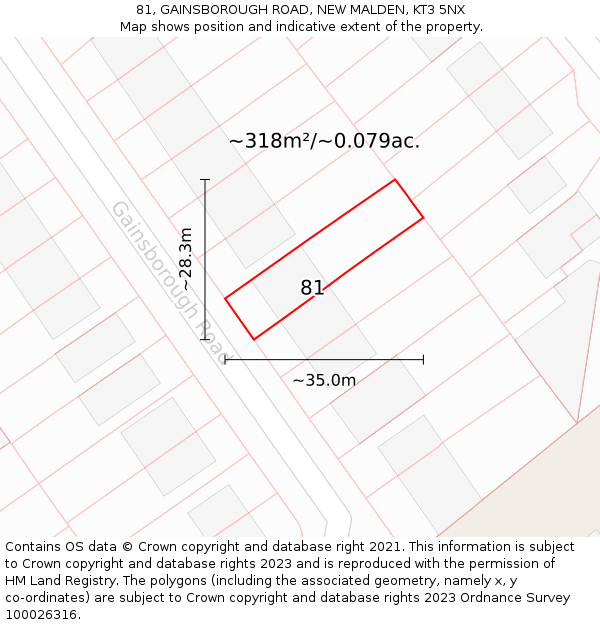 81, GAINSBOROUGH ROAD, NEW MALDEN, KT3 5NX: Plot and title map