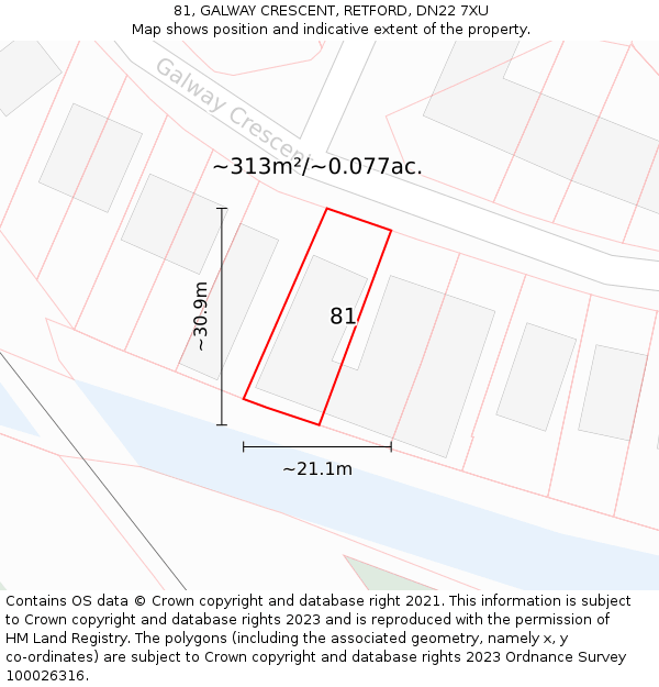 81, GALWAY CRESCENT, RETFORD, DN22 7XU: Plot and title map