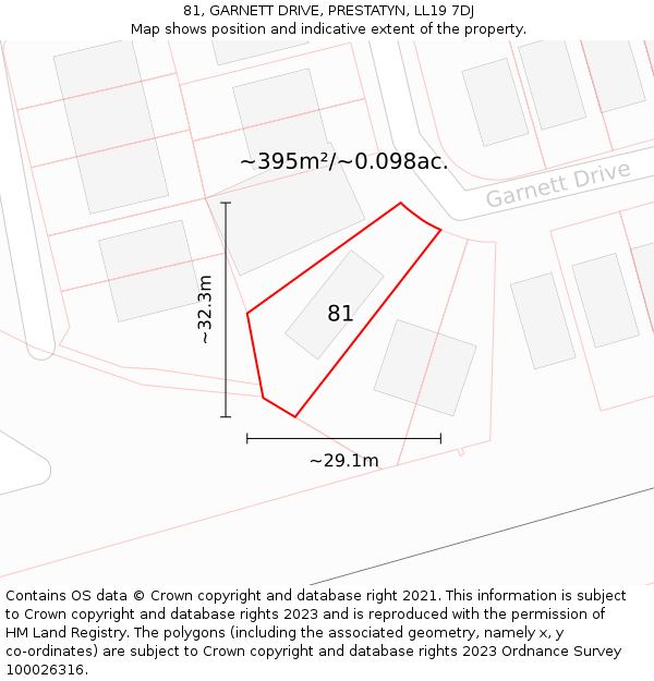 81, GARNETT DRIVE, PRESTATYN, LL19 7DJ: Plot and title map