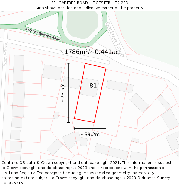 81, GARTREE ROAD, LEICESTER, LE2 2FD: Plot and title map