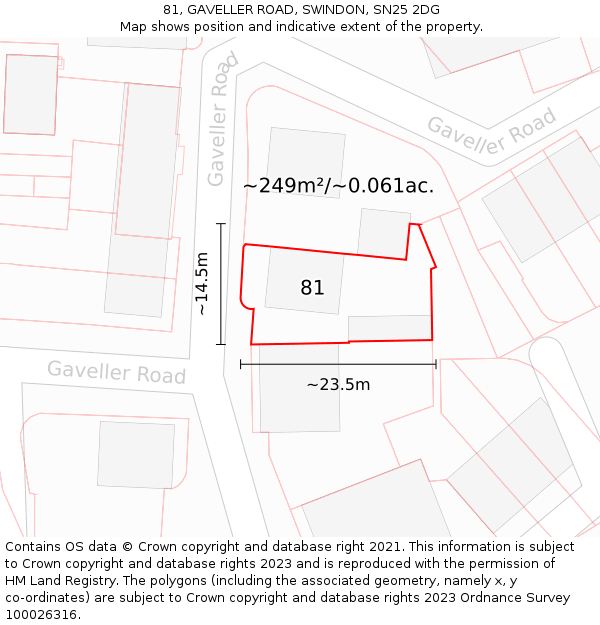 81, GAVELLER ROAD, SWINDON, SN25 2DG: Plot and title map