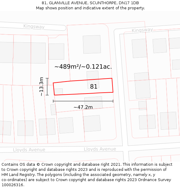 81, GLANVILLE AVENUE, SCUNTHORPE, DN17 1DB: Plot and title map