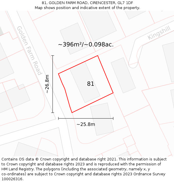 81, GOLDEN FARM ROAD, CIRENCESTER, GL7 1DF: Plot and title map