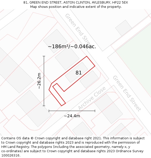 81, GREEN END STREET, ASTON CLINTON, AYLESBURY, HP22 5EX: Plot and title map