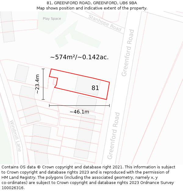 81, GREENFORD ROAD, GREENFORD, UB6 9BA: Plot and title map