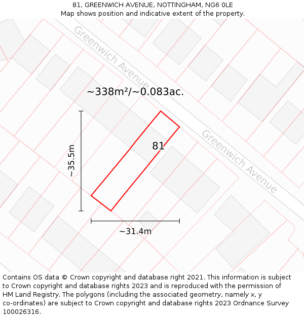 81, GREENWICH AVENUE, NOTTINGHAM, NG6 0LE: Plot and title map