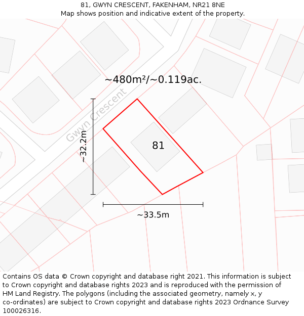 81, GWYN CRESCENT, FAKENHAM, NR21 8NE: Plot and title map