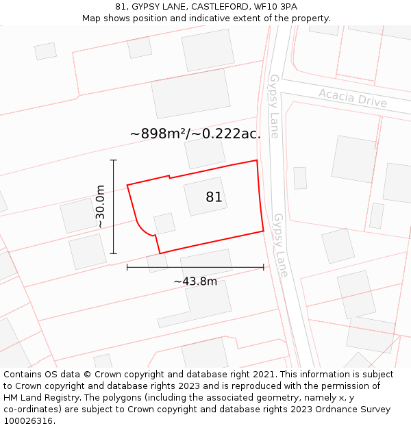 81, GYPSY LANE, CASTLEFORD, WF10 3PA: Plot and title map