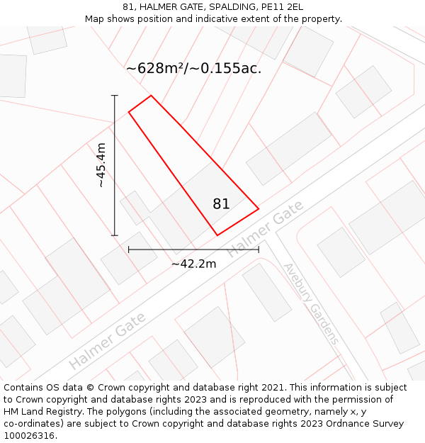 81, HALMER GATE, SPALDING, PE11 2EL: Plot and title map